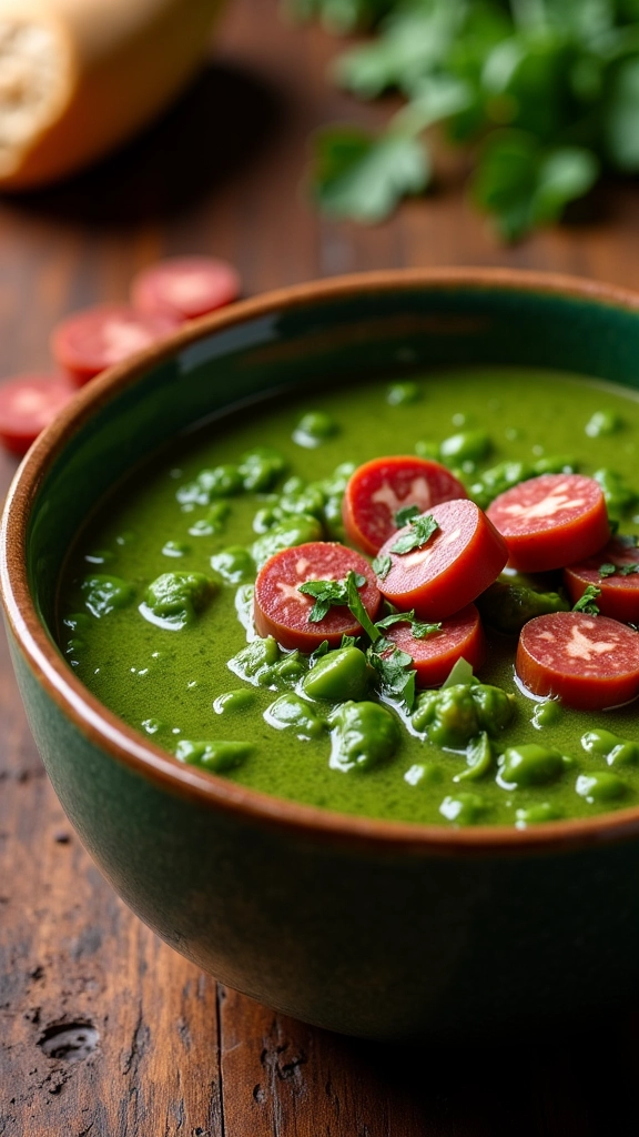 Caldo Verde tradicional com linguiça portuguesa.