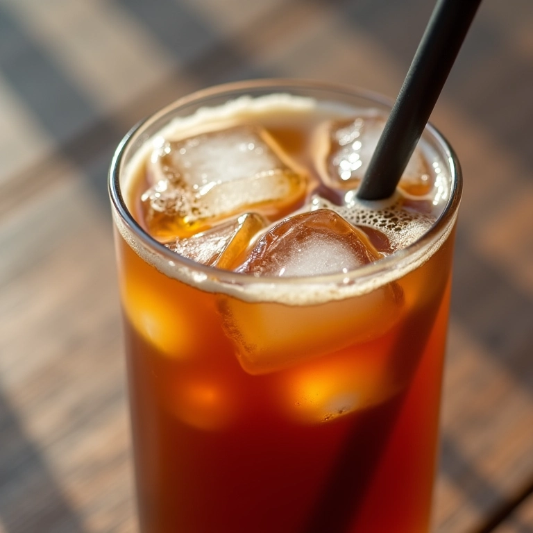 Close-up de um copo de café gelado tradicional.