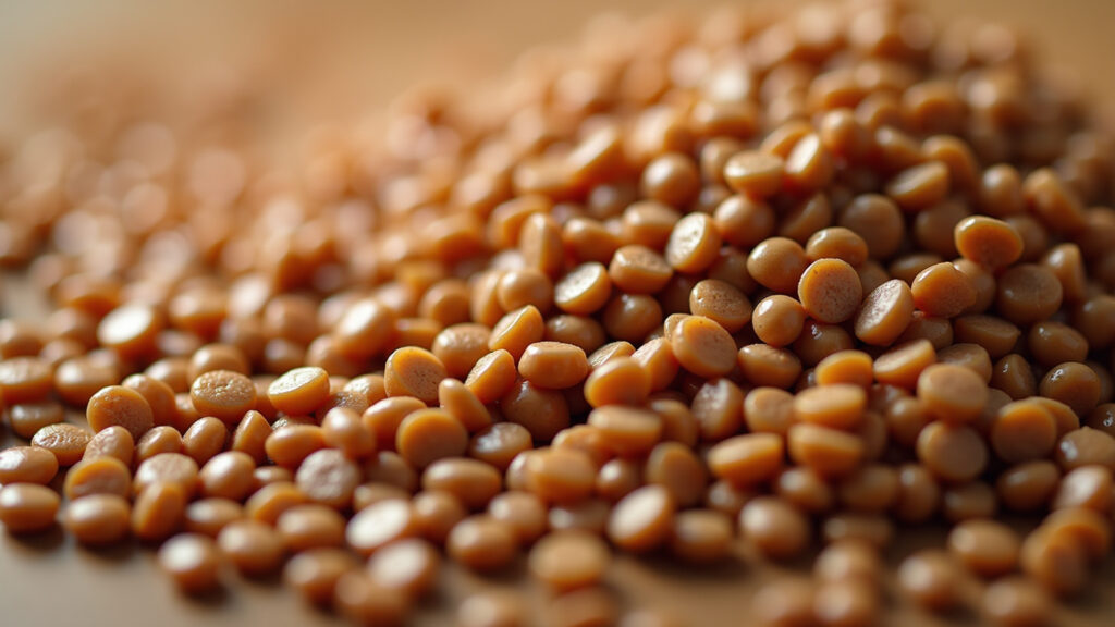 Close-up of lentils, healthy gut, fiber-rich food, natural light, 8K, sharp focus, professional Lentilhas de perto, ricas em fibras para o intestino.