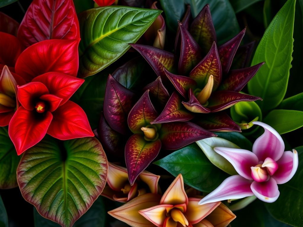 Variedade de flores de sombra: begônia, bromélia e beijo turco para jardins sem sol