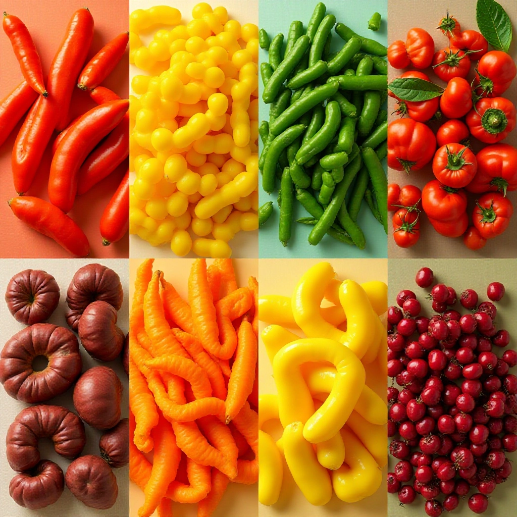 Colagem mostrando diferentes legumes e verduras da época de cada estação do ano.