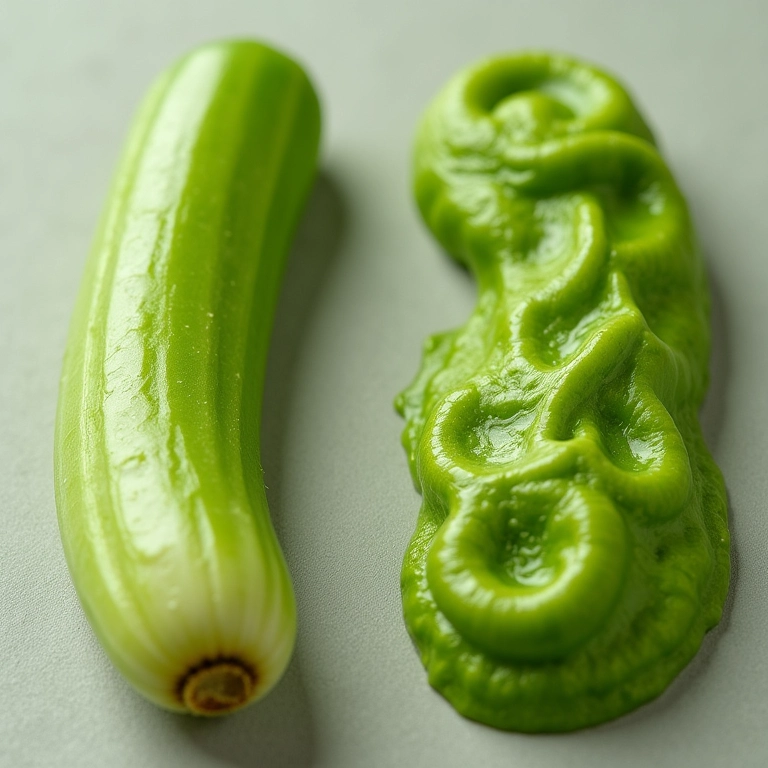 Comparação lado a lado da raiz de wasabi fresco e da pasta, mostrando diferenças de cor e textura.