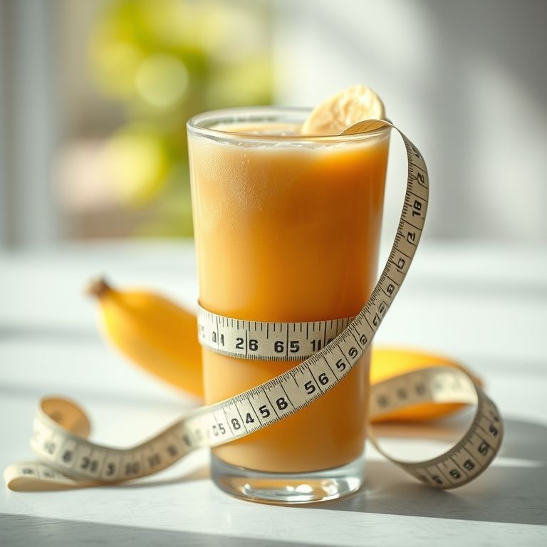 Copo de chá de banana com fita métrica, indicando controle de porção.
