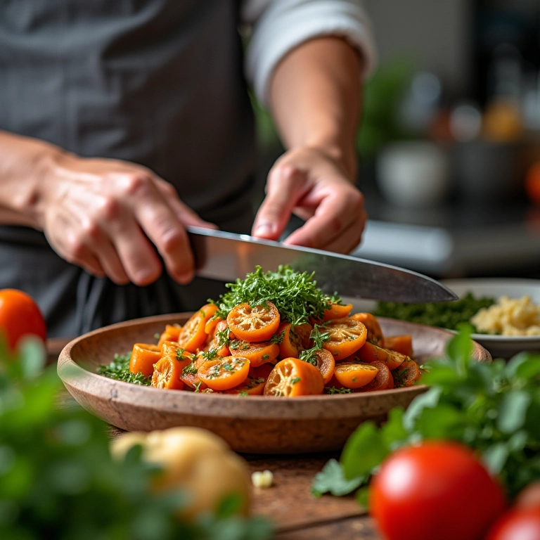 Cozinheira brasileira usando alcaçuz na preparação de um prato.