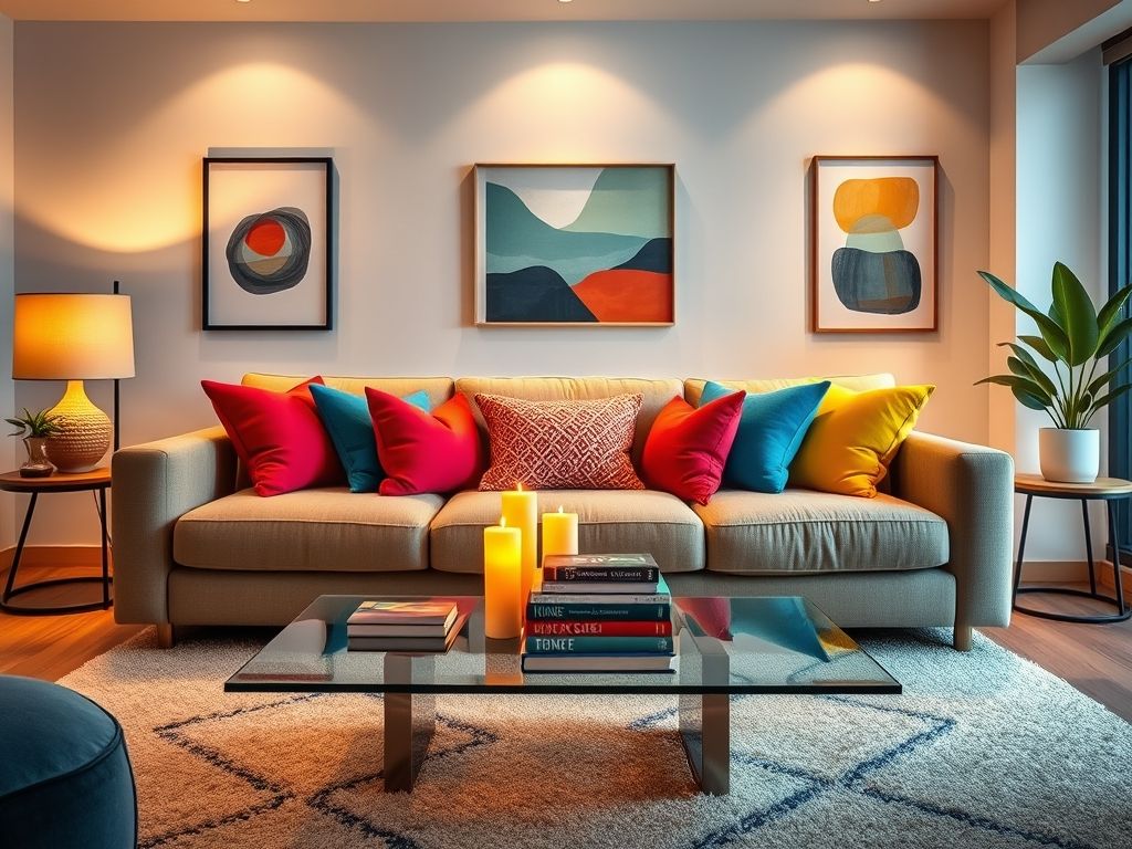 Sala de estar decorada com estilo moderno e aconchegante, ideal para relaxar e receber visitas. Dicas de decoração para salas pequenas.