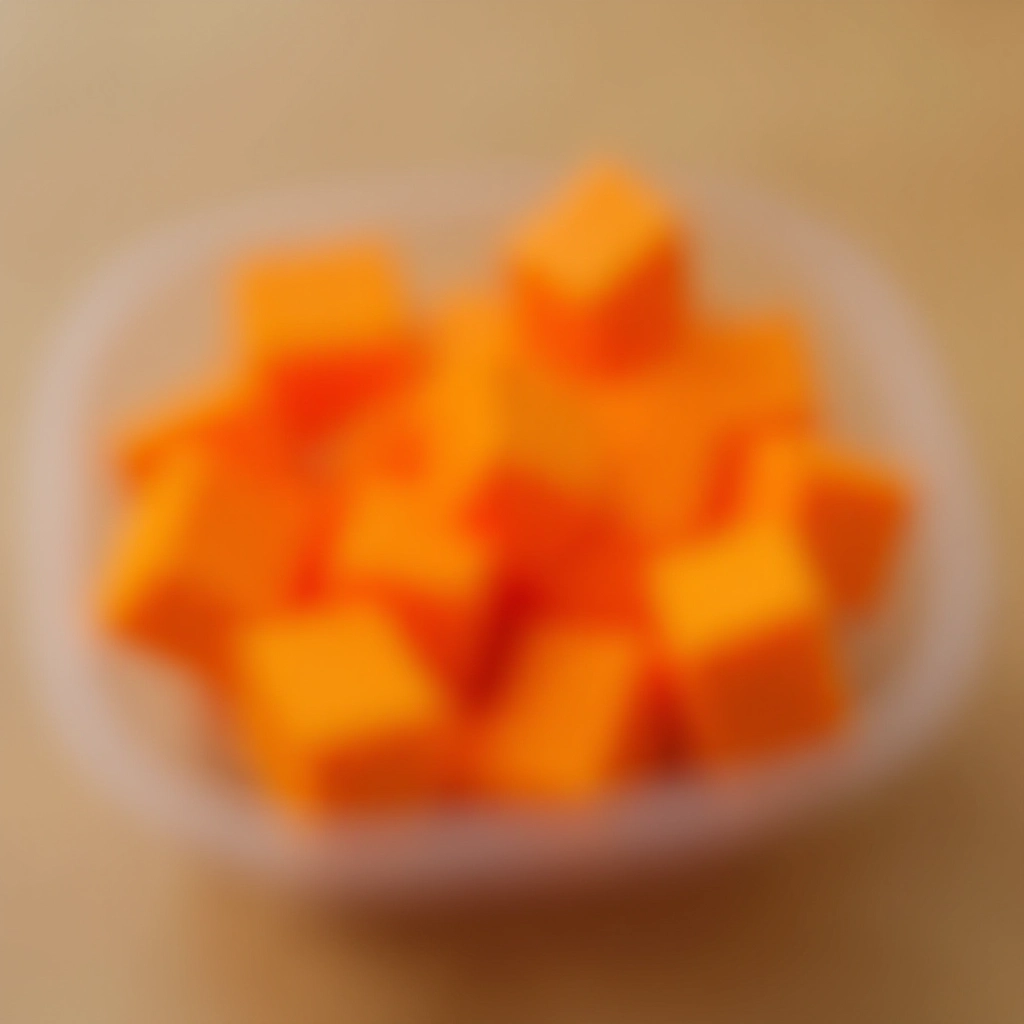 Cubos de batata doce em marmita.