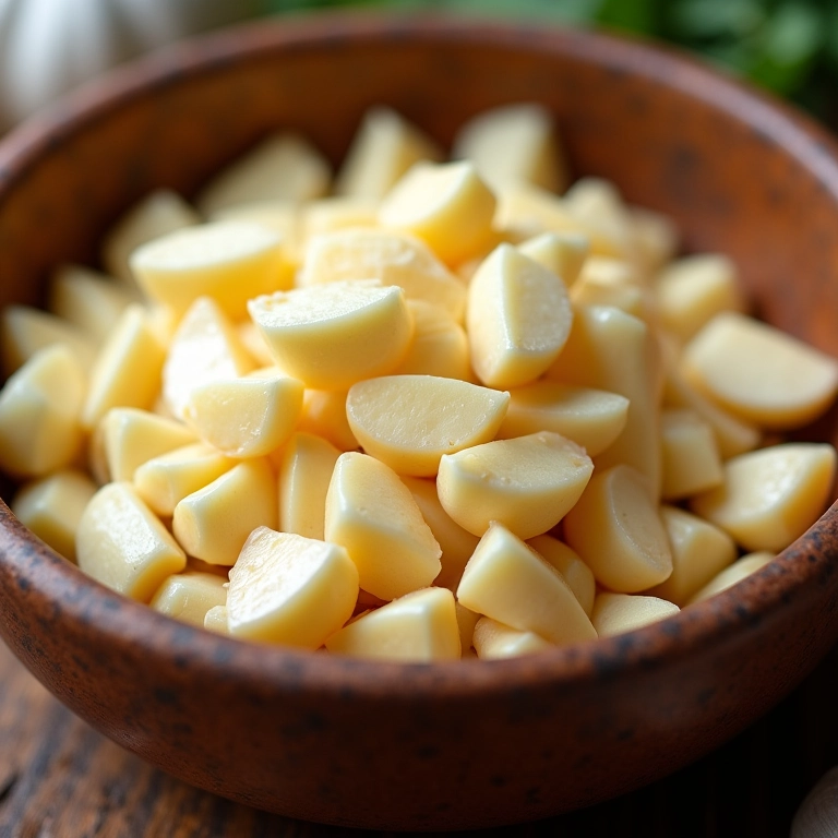 Dentes de alho amassados prontos para a vinha d'alhos.