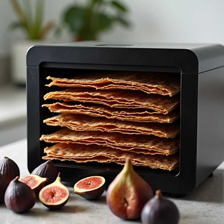 Desidratação de figos em desidratador elétrico, praticidade moderna.