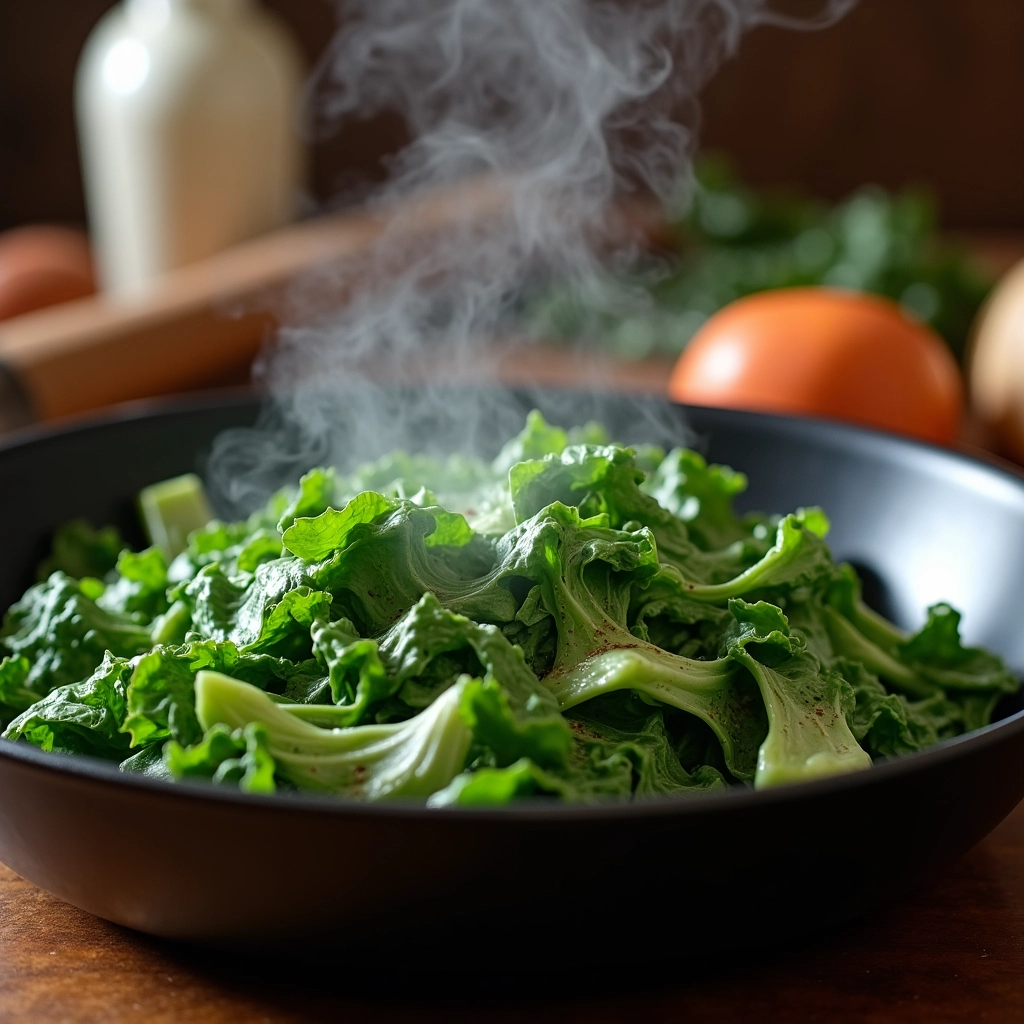 Escarola refogada simples e saborosa, pronta para ser servida.