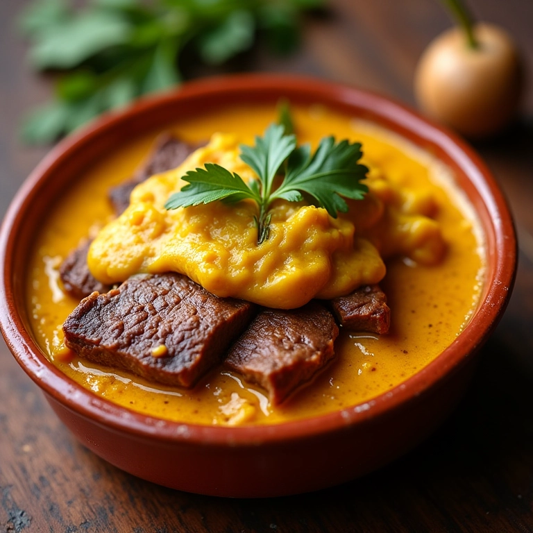 Escondidinho de carne seca com purê de batata baroa gratinado.