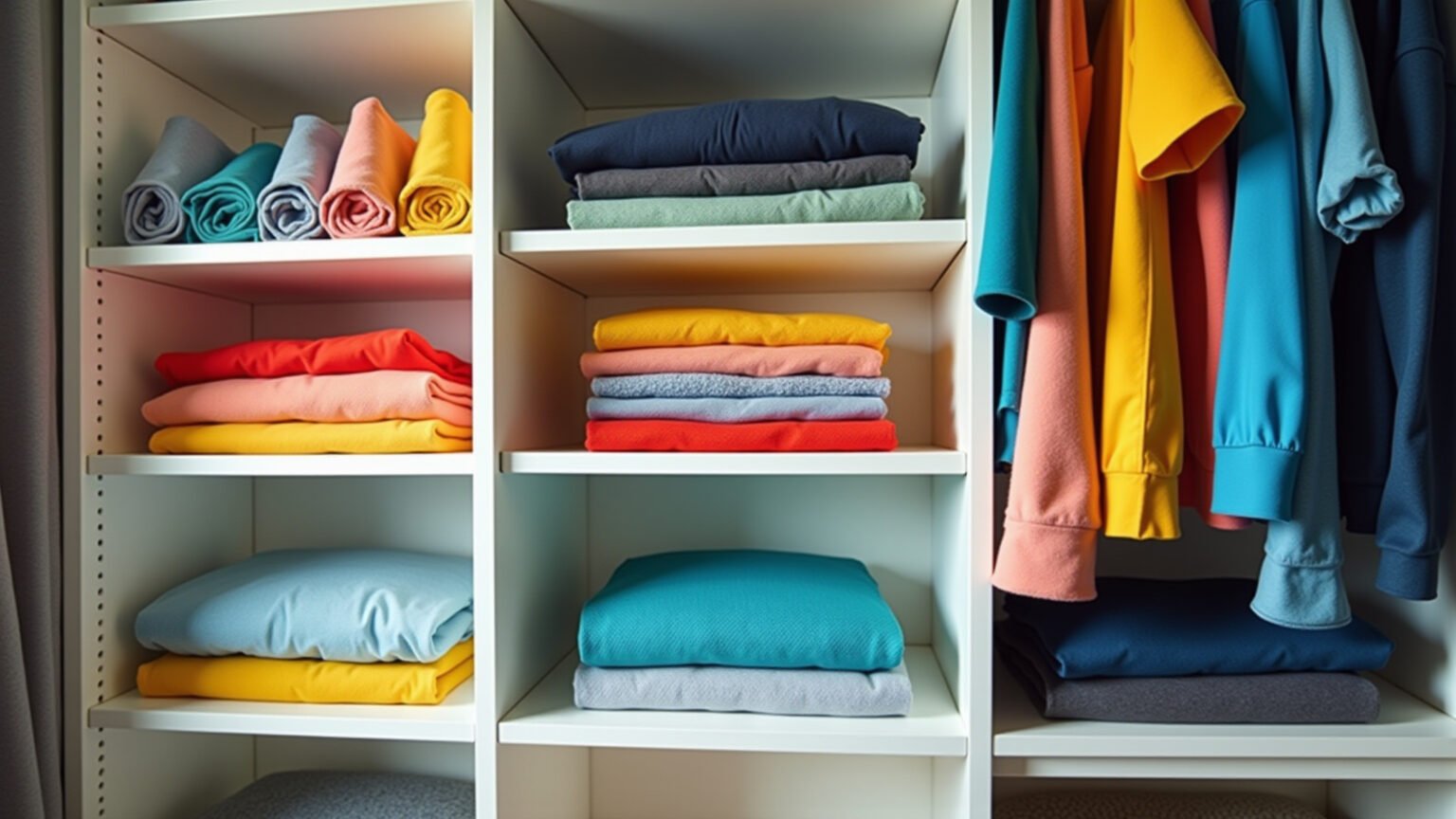 Maleiro organizado com roupas e acessórios dobrados.