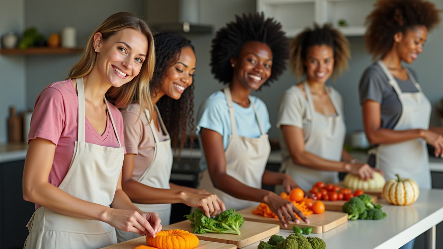 Mães preparando purês de legumes para bebês.