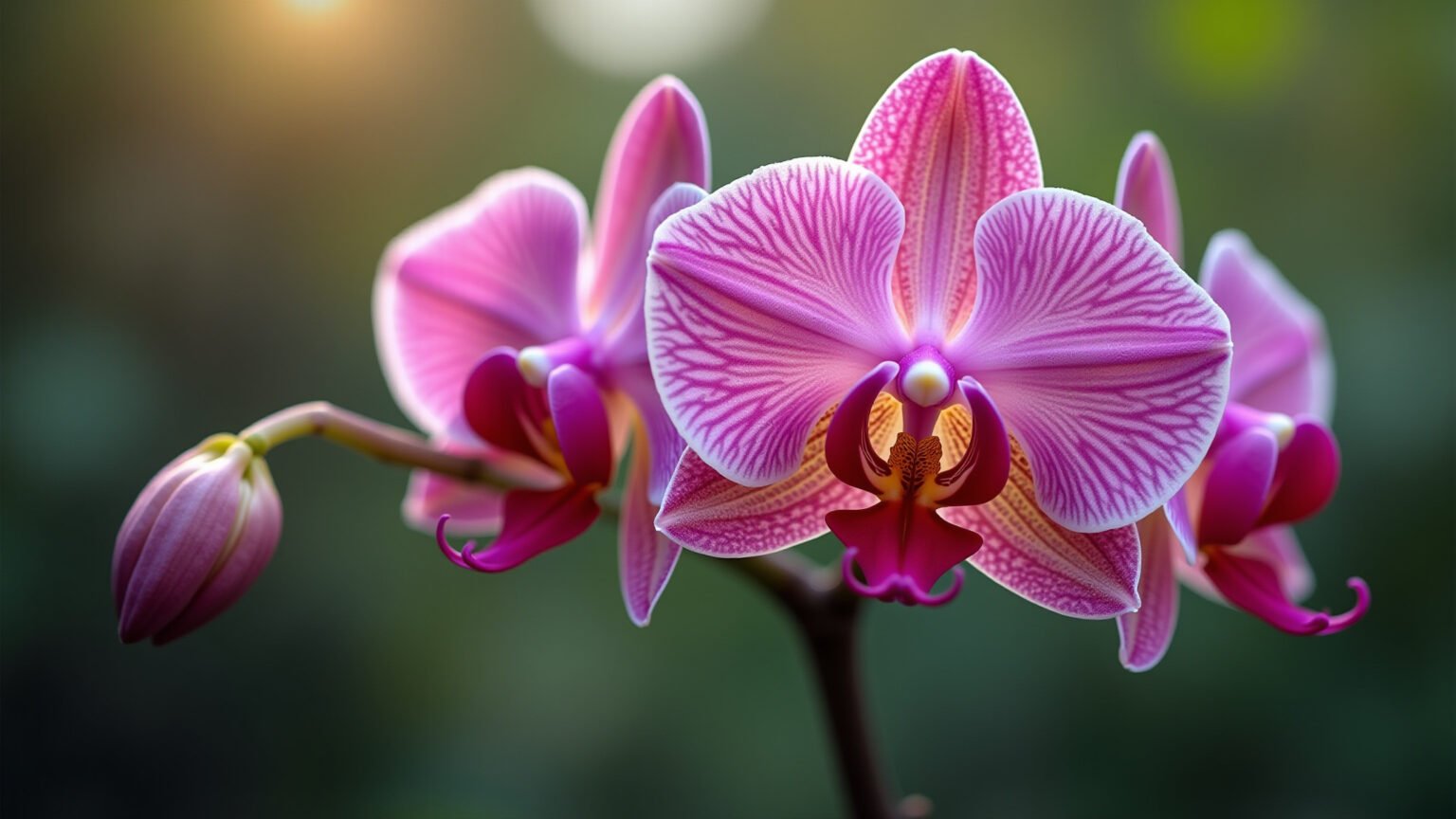 Orquídeas raras em exuberante jardim botânico.