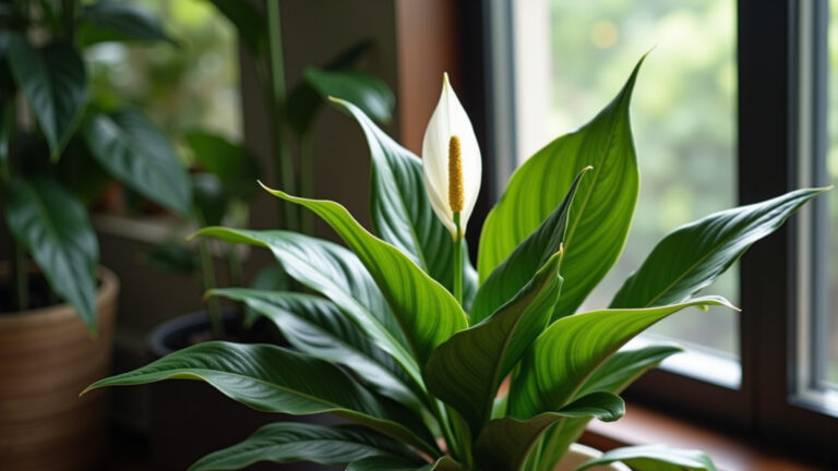 Planta Lírio da Paz exuberante em decoração brasileira.