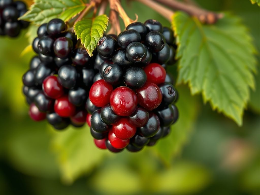 Amoreiras maduras em galho, fruta fresca e deliciosa para sua saúde