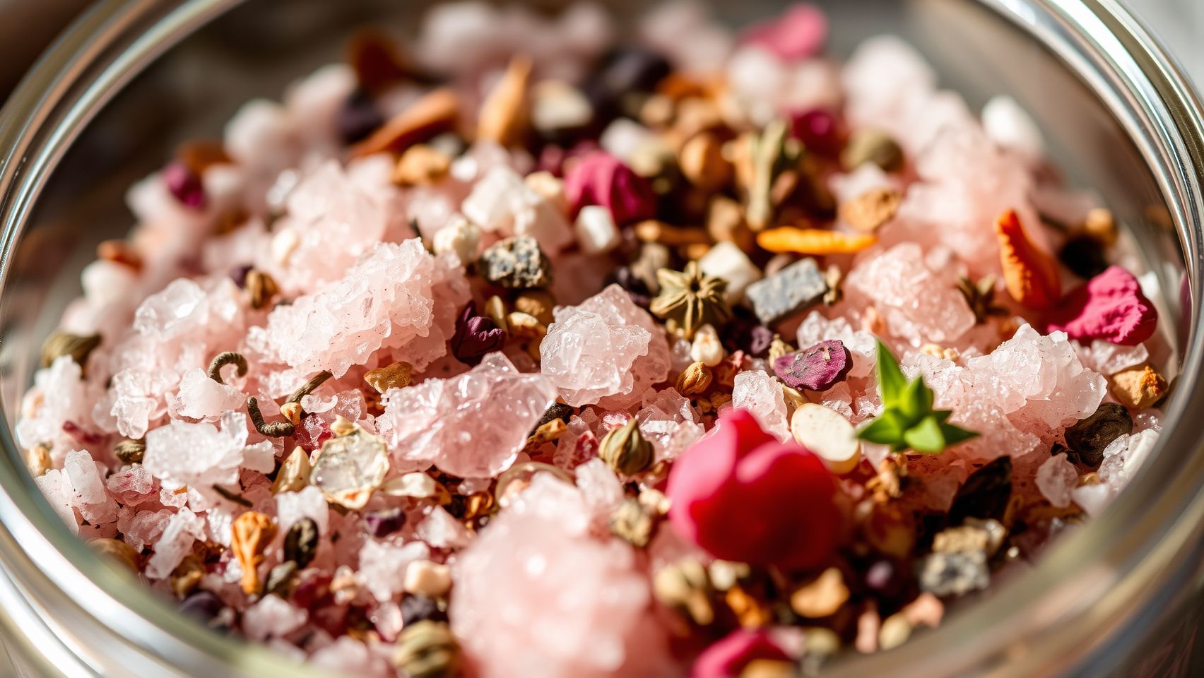 Sais de banho artesanais com lavanda e camomila para relaxamento e bem-estar