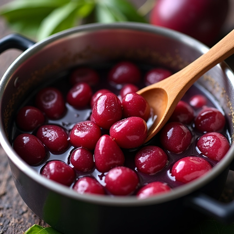 Geleia de jabuticaba caseira sendo preparada em panela.