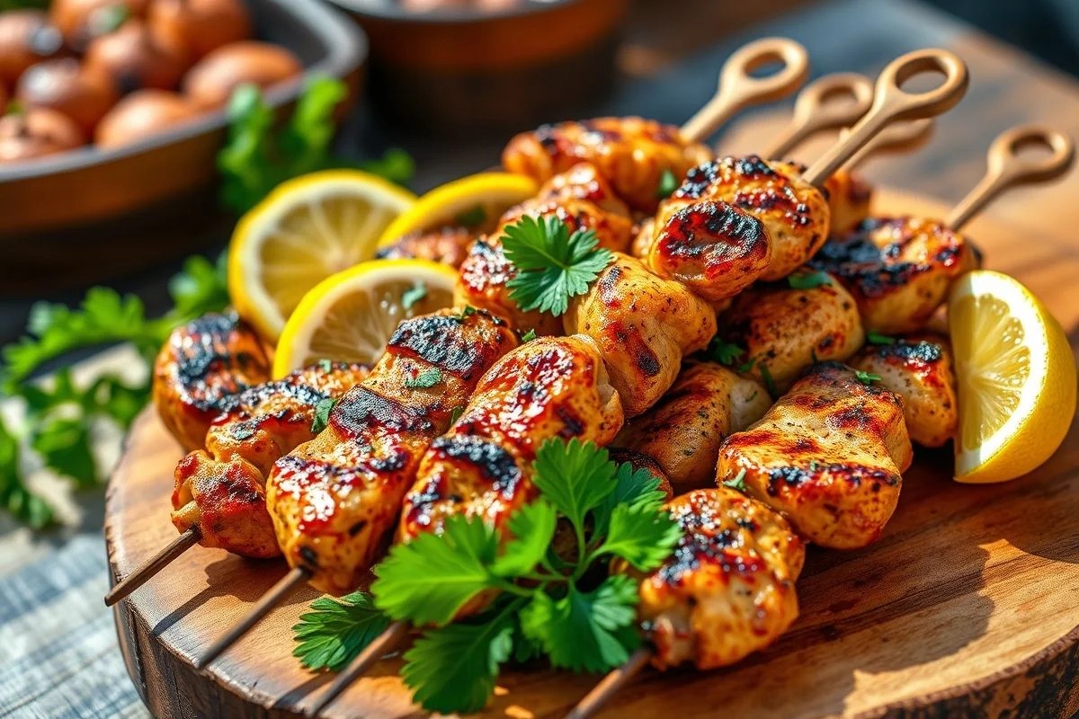 Frango grelhado marinado em tempero sírio com limão.