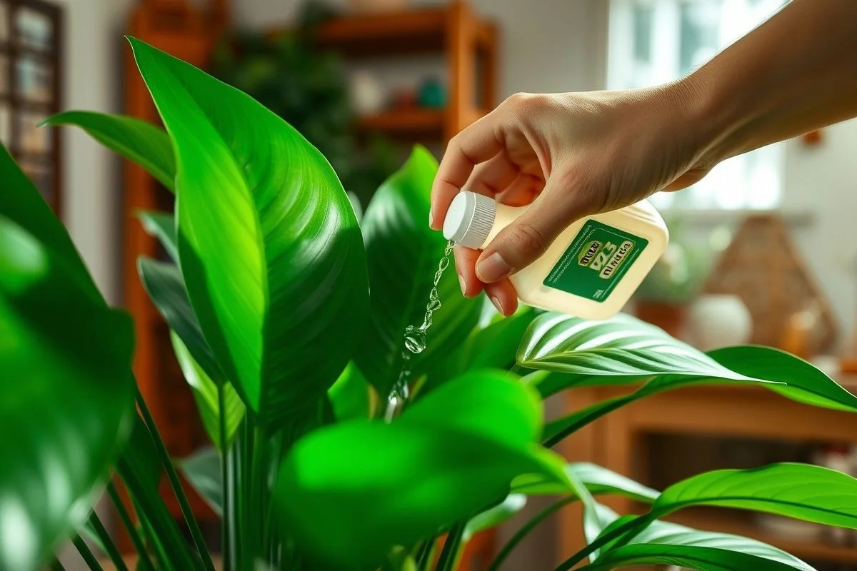 Adubando Zamioculca com fertilizante líquido.