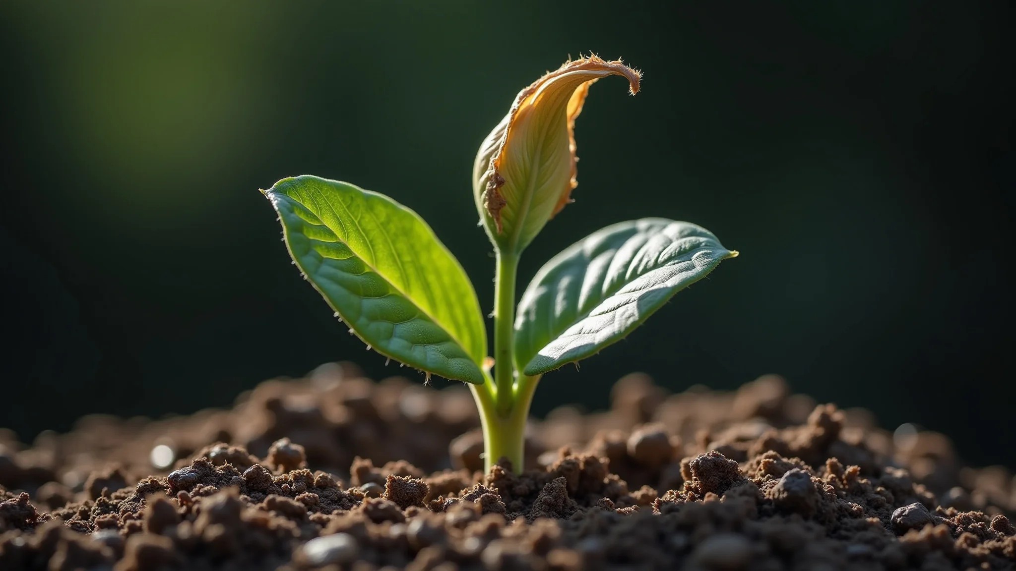 Planta murcha com solo seco, ilustrando os efeitos da falta de água.