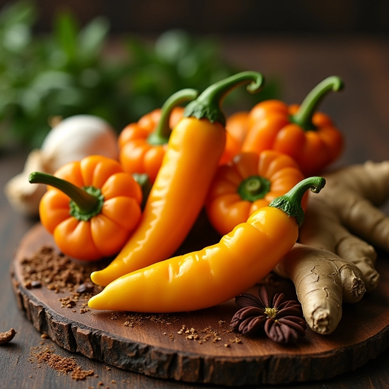 Ingredientes frescos para molho de pimenta jamaicano.