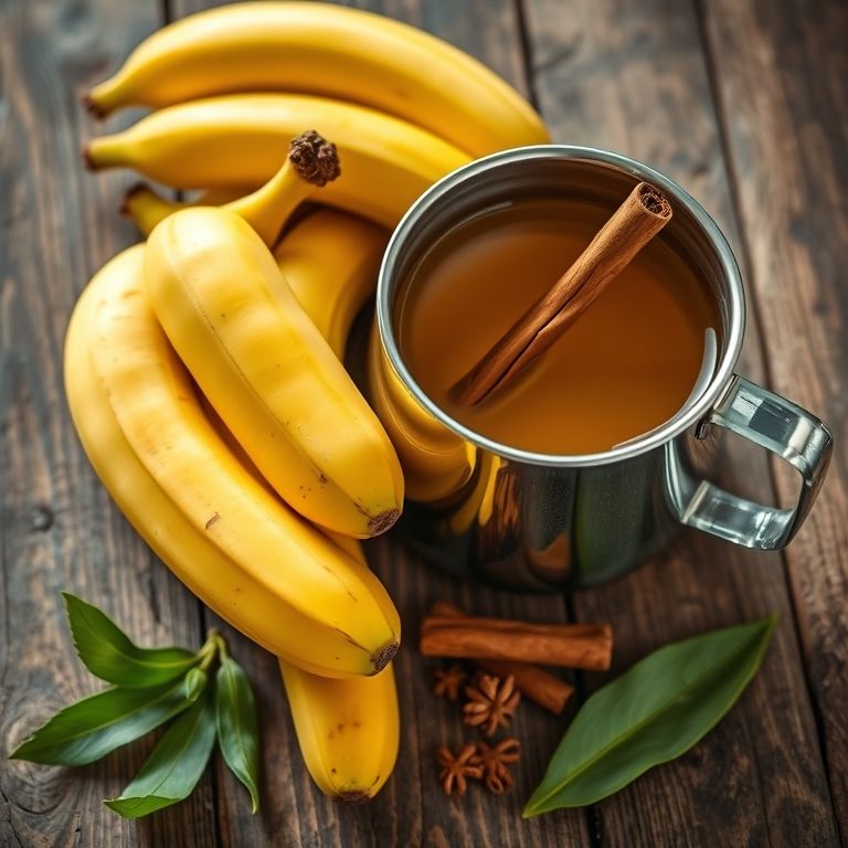 Ingredientes para chá de banana: bananas maduras, canela e água.