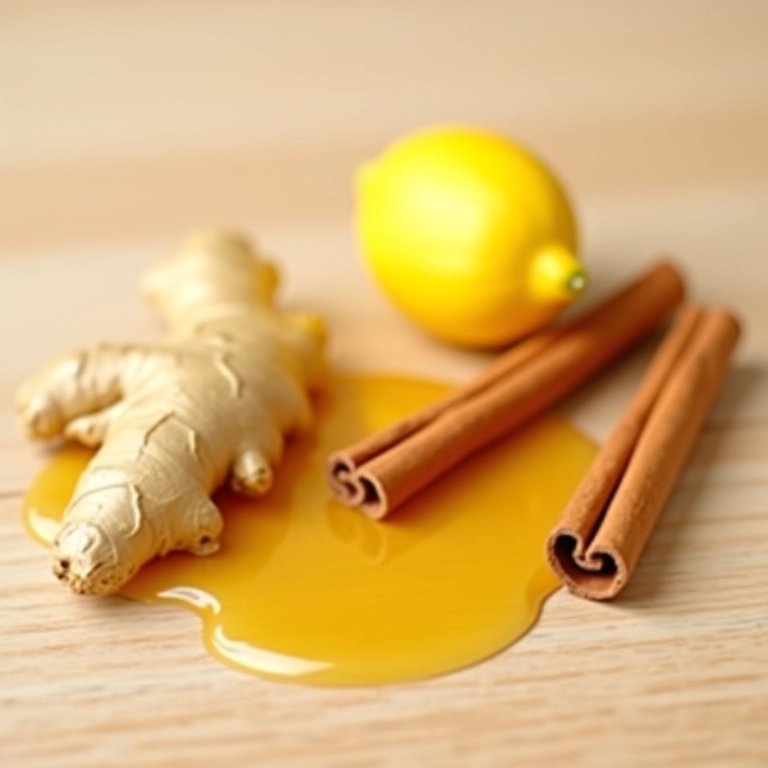 Ingredientes para chá de gengibre: gengibre, limão, mel e canela.