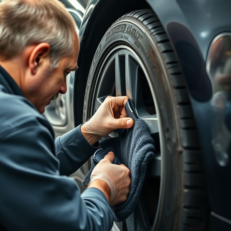 Inspeção e limpeza das caixas de roda do carro.