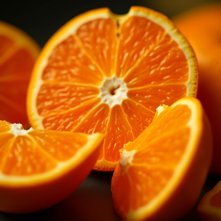 Laranja cortada exibindo antioxidantes, protegendo contra radicais livres.