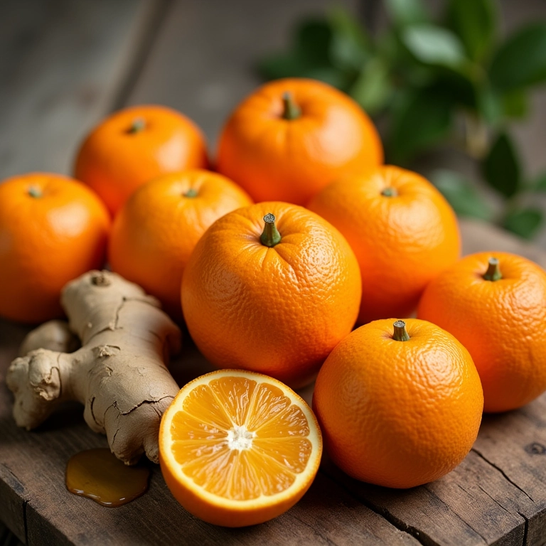 Laranjas, gengibre e mel para fortalecer o sistema imunológico.