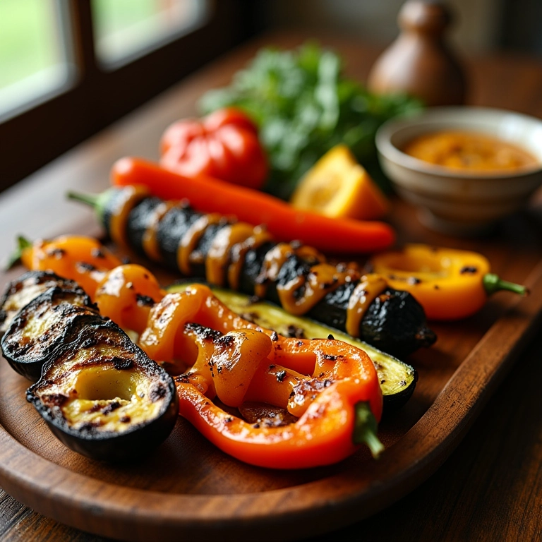 Legumes grelhados com molho de pimenta da Jamaica.
