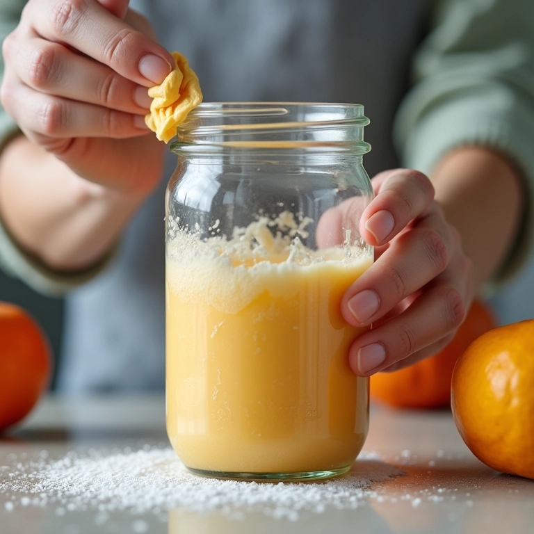 Limpando manchas difíceis no copo do liquidificador com bicarbonato de sódio.