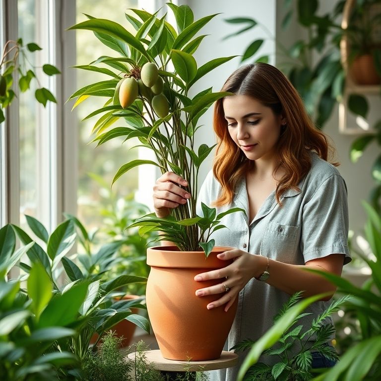 Mulher escolhendo um vaso de terracota para sua mangueira.