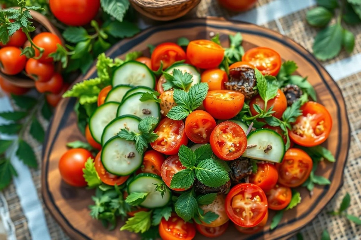 Salada fresca com tempero sírio e vinagrete aromático.