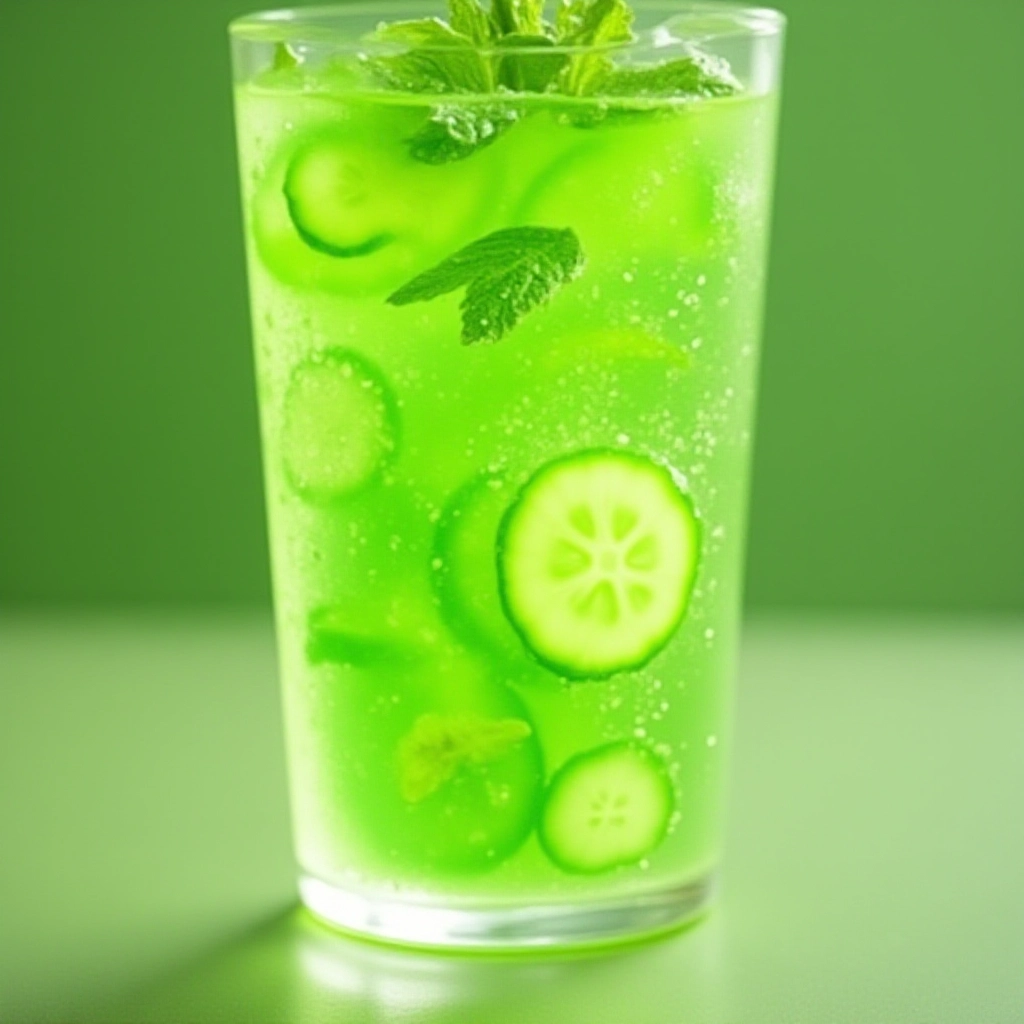 Pepinos e hortelã refrescantes em um copo de água gelada.