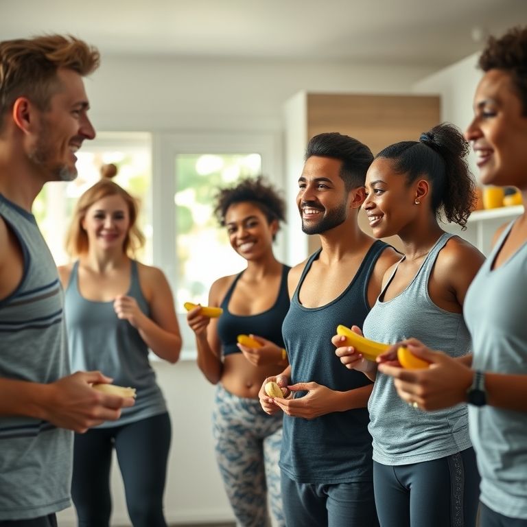 Pessoas comendo banana antes do treino.