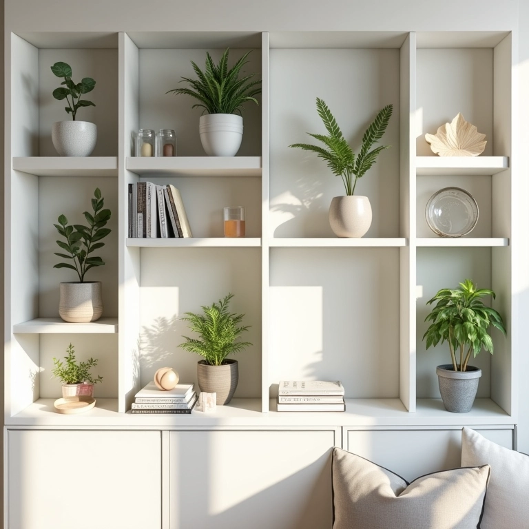 Prateleiras e nichos adesivos organizando um apartamento alugado.