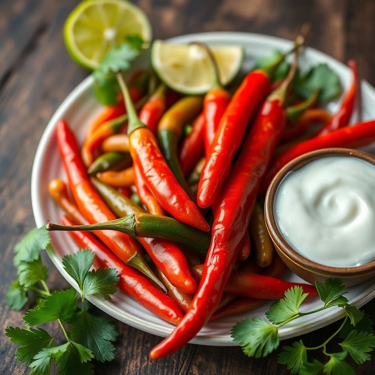 Prato com pimenta, ingredientes para equilibrar: limão, coco, coentro.