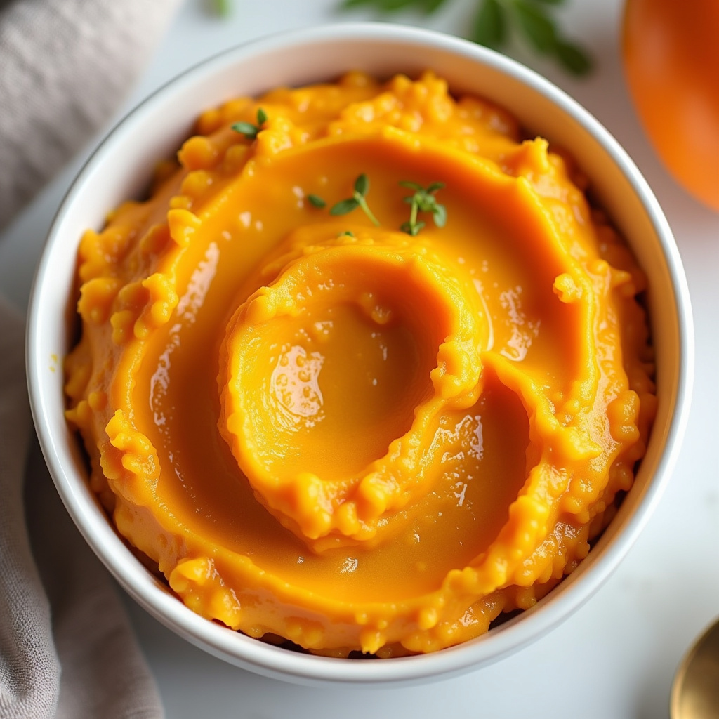 Pumpkin puree, mashed chicken, baby food, smooth texture, natural ingredients, healthy, vibrant Frango cozido desfiado com purê de abóbora para bebês: introdução alimentar nutritiva.