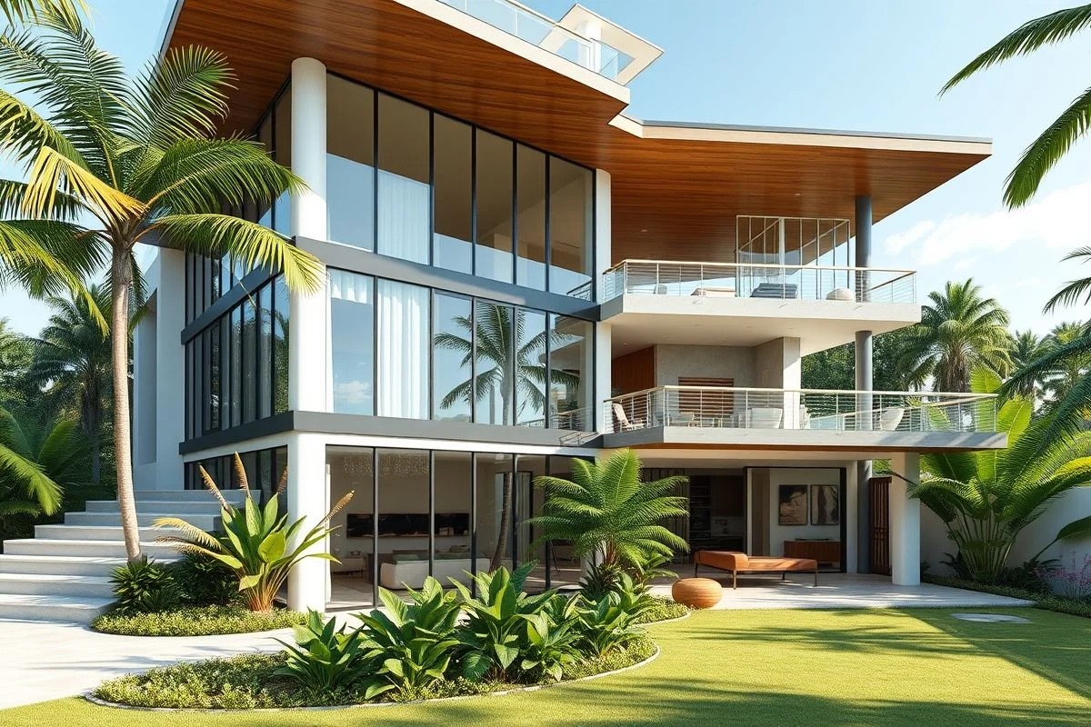 Renderização 3D realista de casa brasileira moderna.