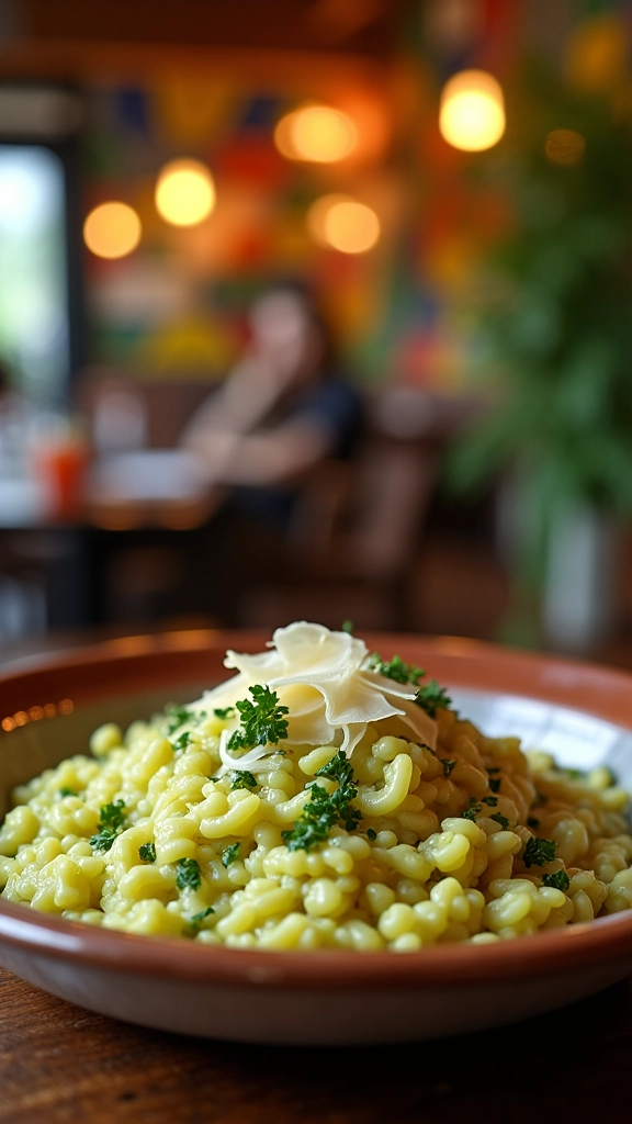 Risoto de alho poró com queijo parmesão.