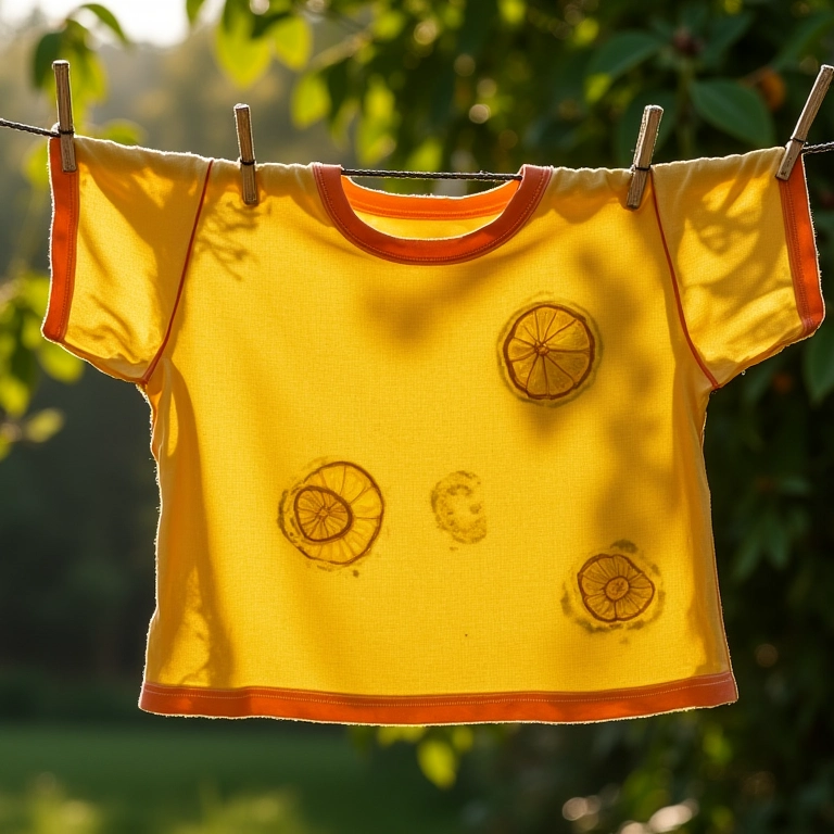 Roupa manchada secando ao sol com limão.