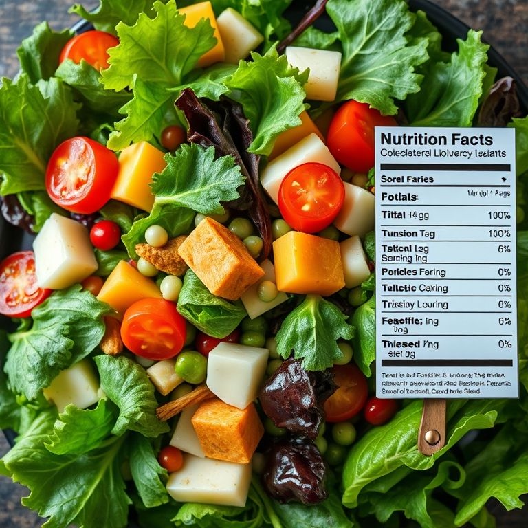 Salada colorida com azedinha e informações nutricionais.
