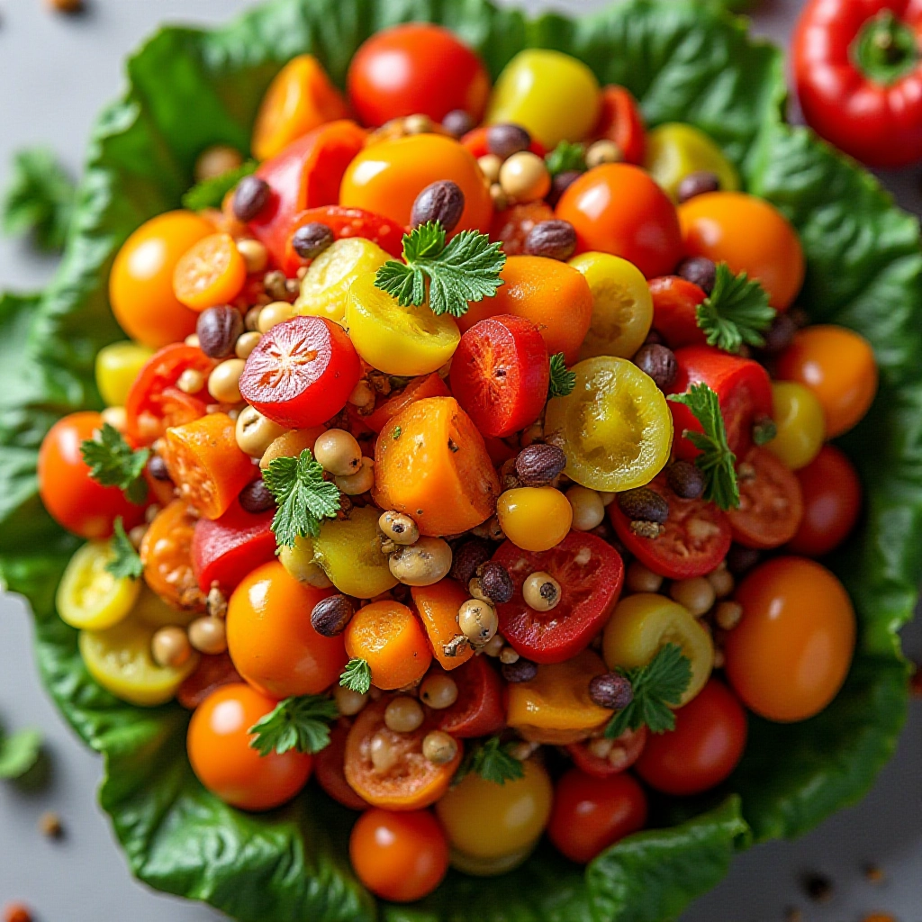 Salada colorida com diversos legumes e verduras crus, destacando a importância do consumo in natura.