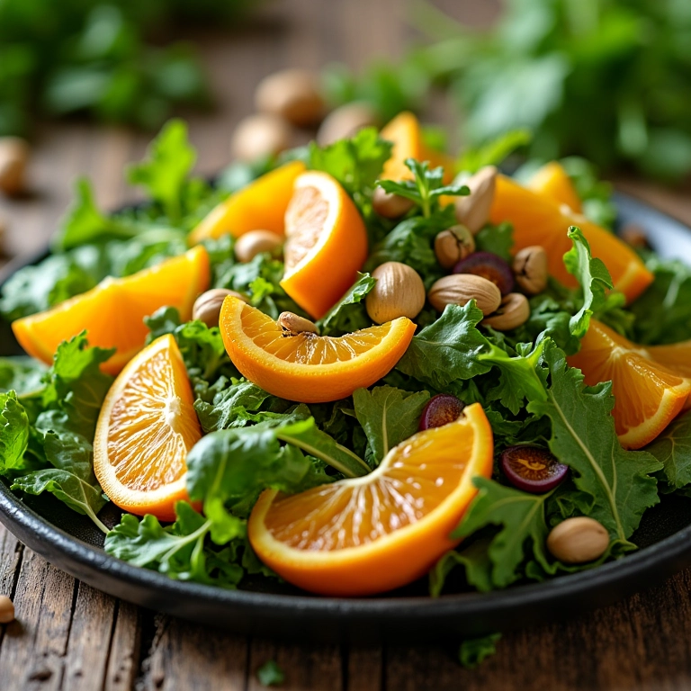 Salada de agrião com laranja, maracujá e castanhas.
