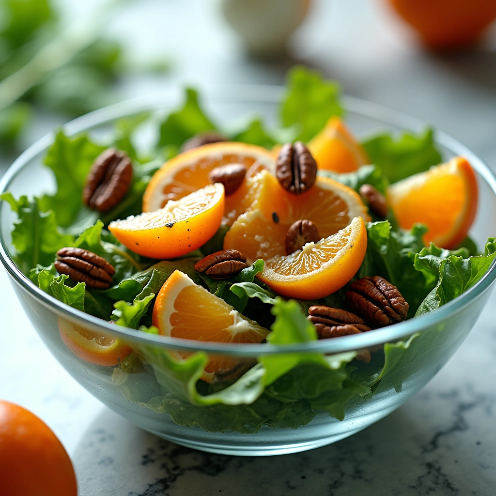 Salada de escarola fresca com frutas cítricas, uma explosão de sabores.