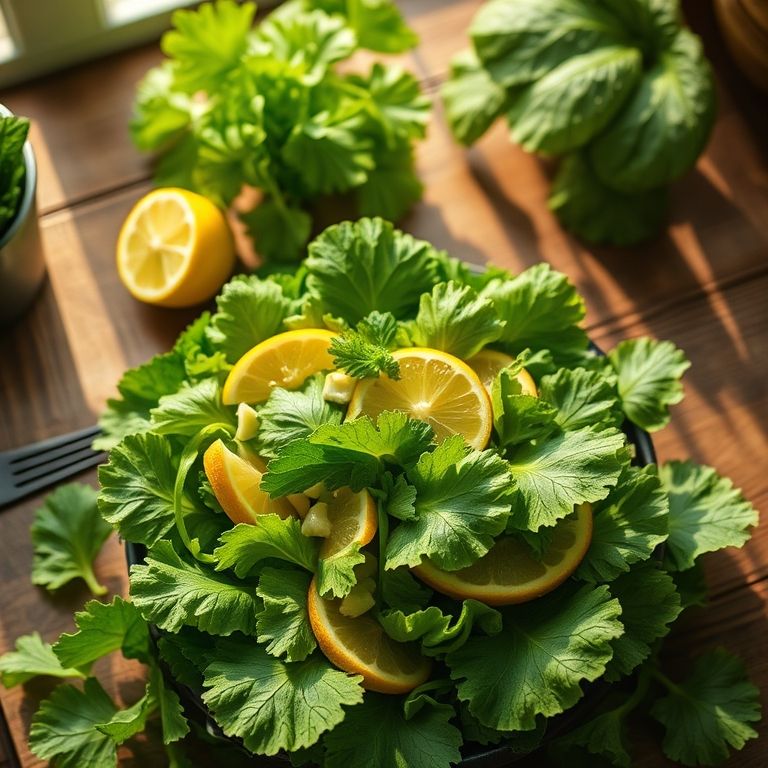 Salada fresca com azedinha e molho cítrico.