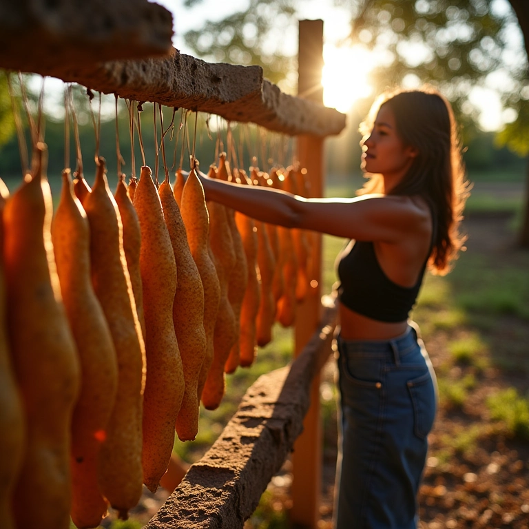 Secagem de figos ao sol em zona rural brasileira, método tradicional.