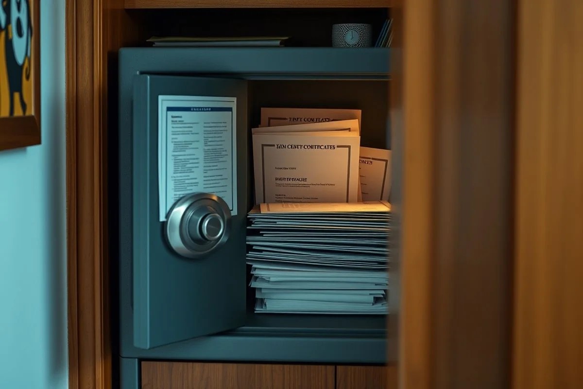 Cofre com documentos importantes em casa no Brasil.
