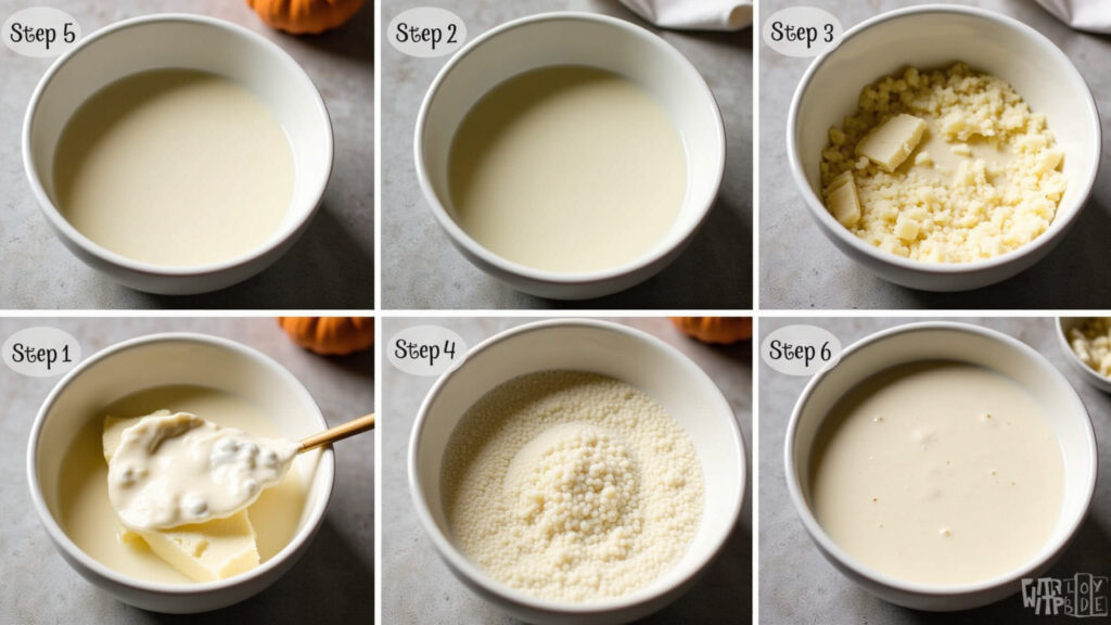 Step-by-step guide to making tofu at home, showing the process of coagulating soy milk. Bright, Passo a passo de como fazer tofu caseiro.